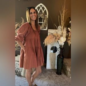 Terracotta Babydoll Tiered Jean Dress